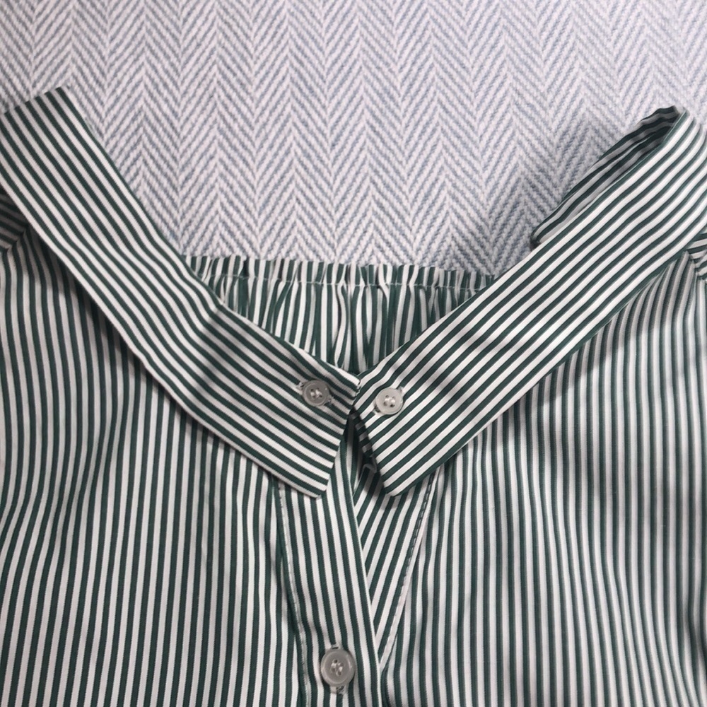 STORETS NWOT  Pit to Pit 21 1/2"  Button Down green white pinstripes tie cuffs - Picture 14 of 16